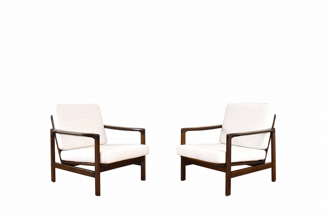 Pair of armchairs in beechwood by Zenon Bączyk, 1960s 17
