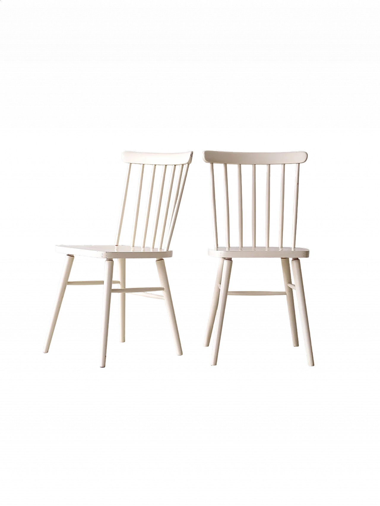 Pair of Scandinavian chairs in painted white wood, 1960s 11
