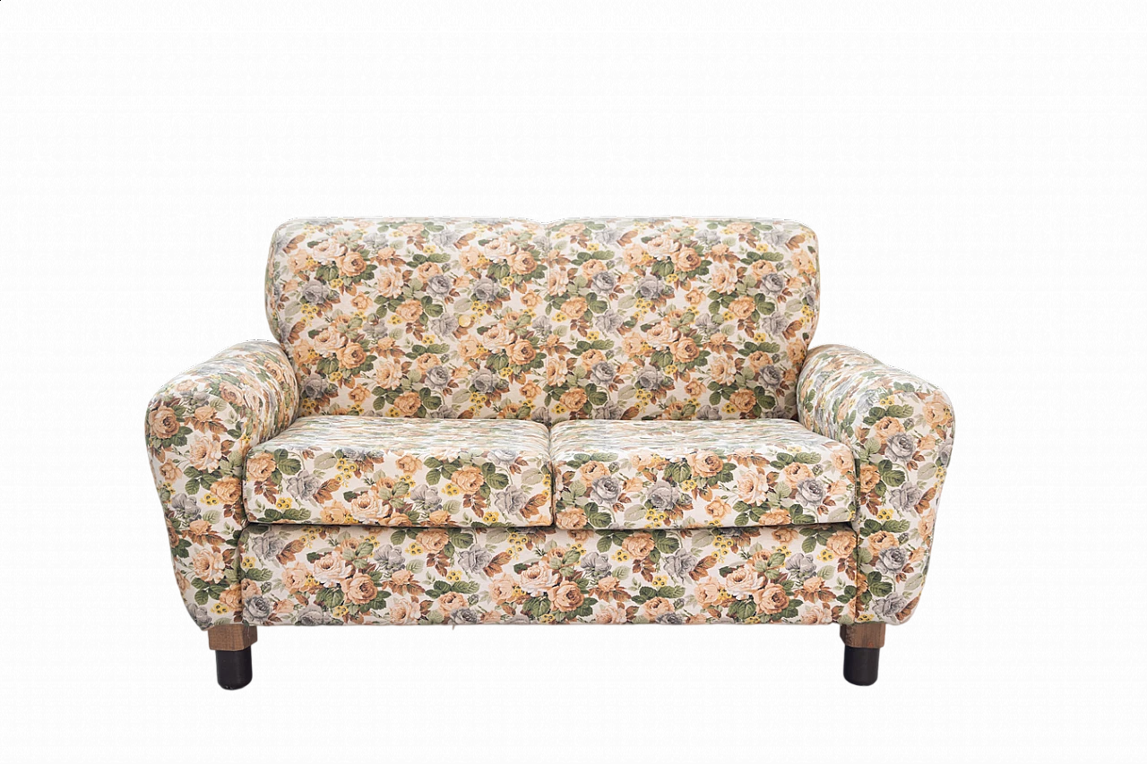 2-Seater sofa with floral fabric and wooden structure, 1970 19