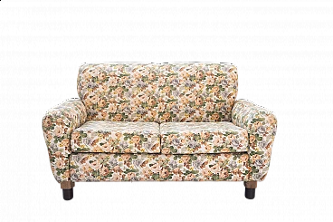 2-Seater sofa with floral fabric and wooden structure, 1970