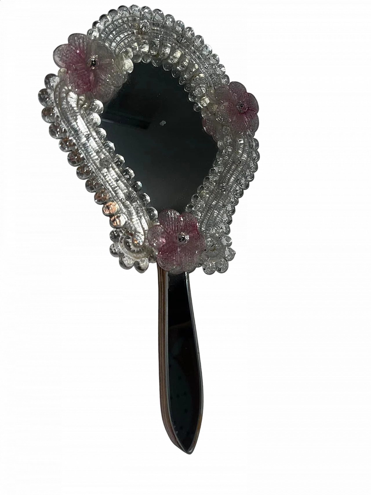 Murano glass mirror with pink floral motifs, 1950s 11