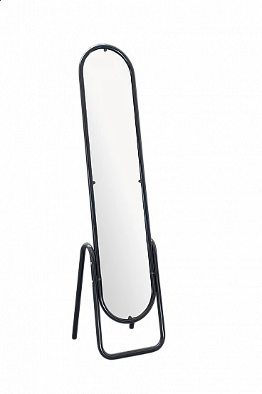 Oval mirror on tubular steel support in black, 1970s
