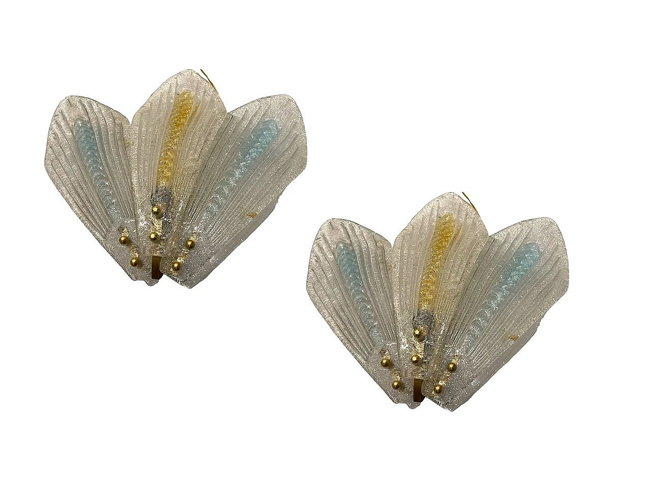 Pair of frosted Murano glass wall sconces, 1970s 1