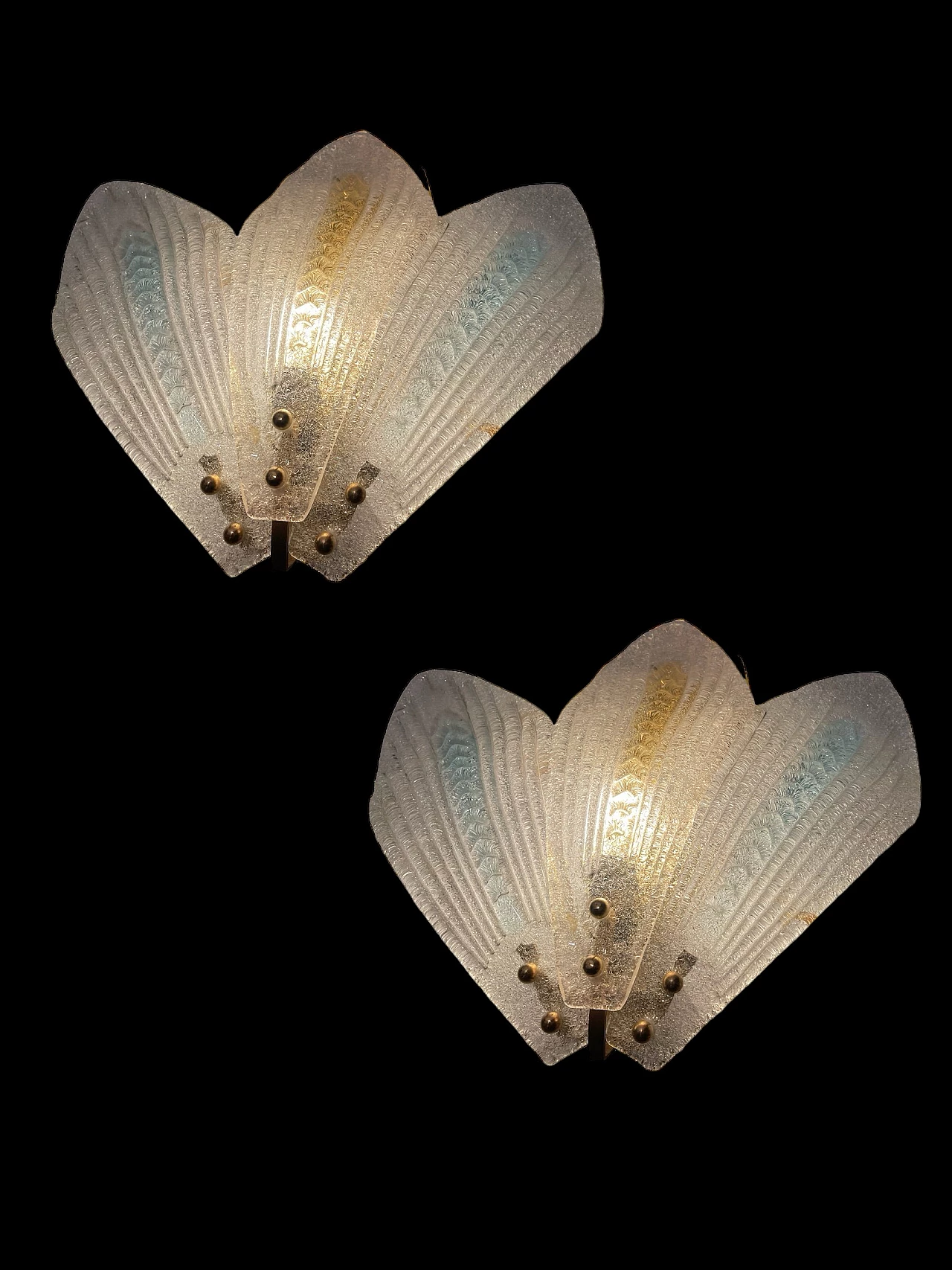 Pair of frosted Murano glass wall sconces, 1970s 5