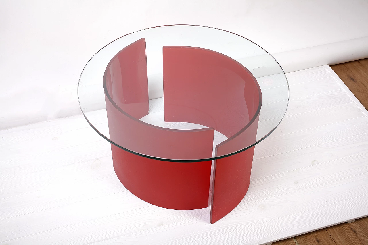 Tavolino rosso in vetro, anni '90 1