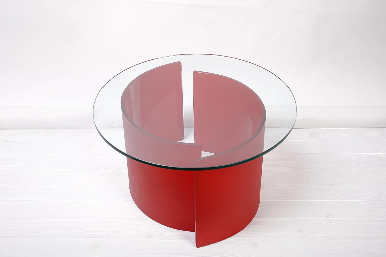 Tavolino rosso in vetro, anni '90 2
