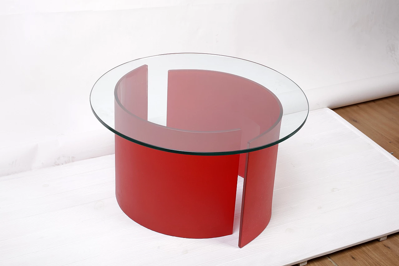 Tavolino rosso in vetro, anni '90 3