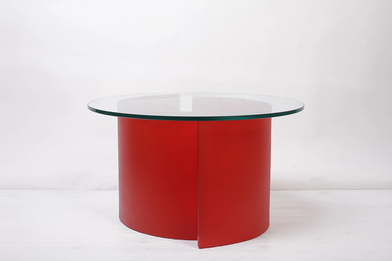 Tavolino rosso in vetro, anni '90 4