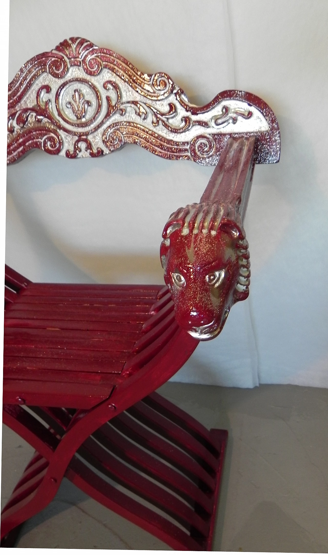 Sedia Savonarola in noce dipinto, anni '60 6