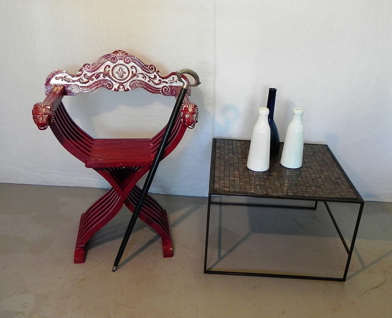 Sedia Savonarola in noce dipinto, anni '60 17