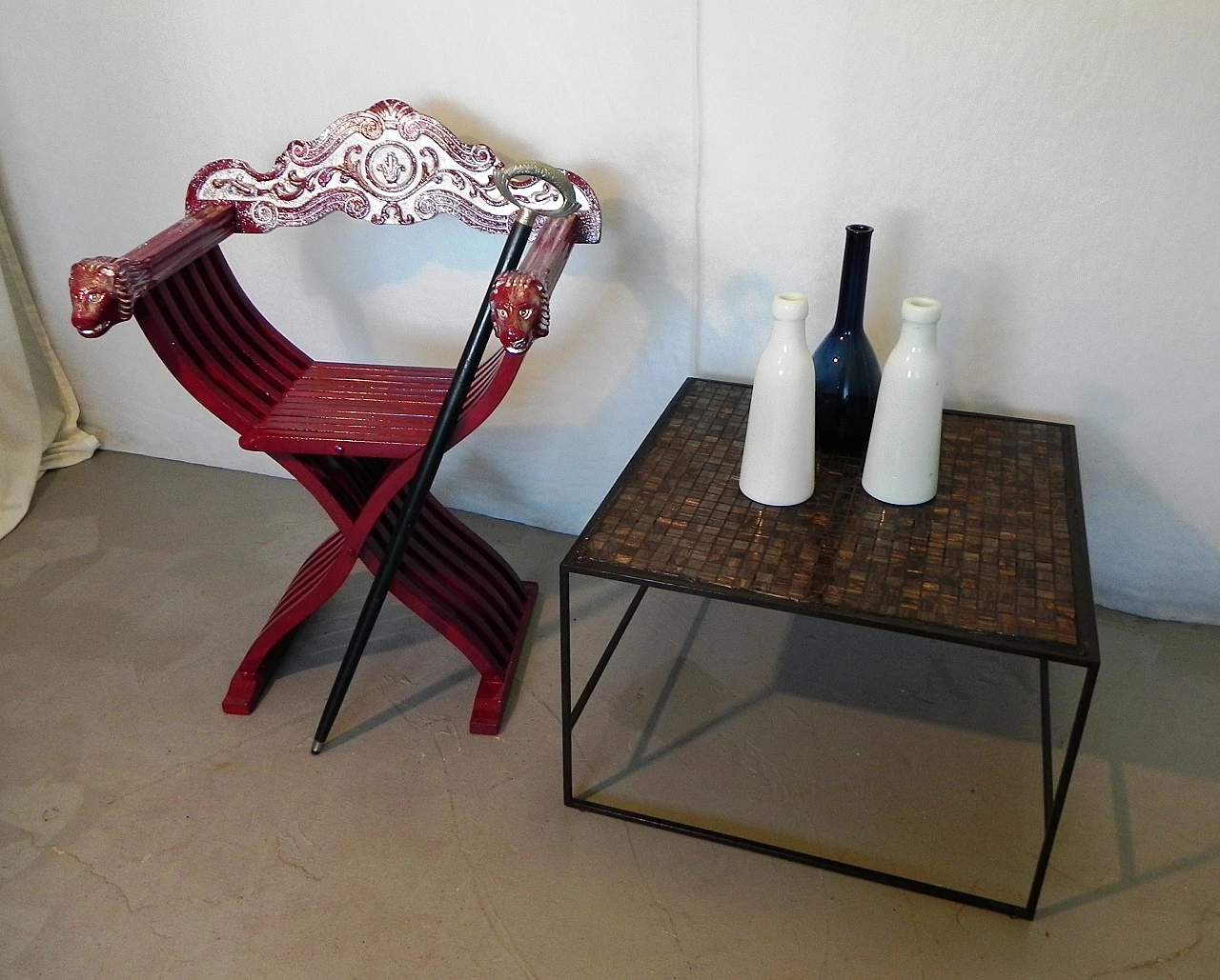 Sedia Savonarola in noce dipinto, anni '60 18