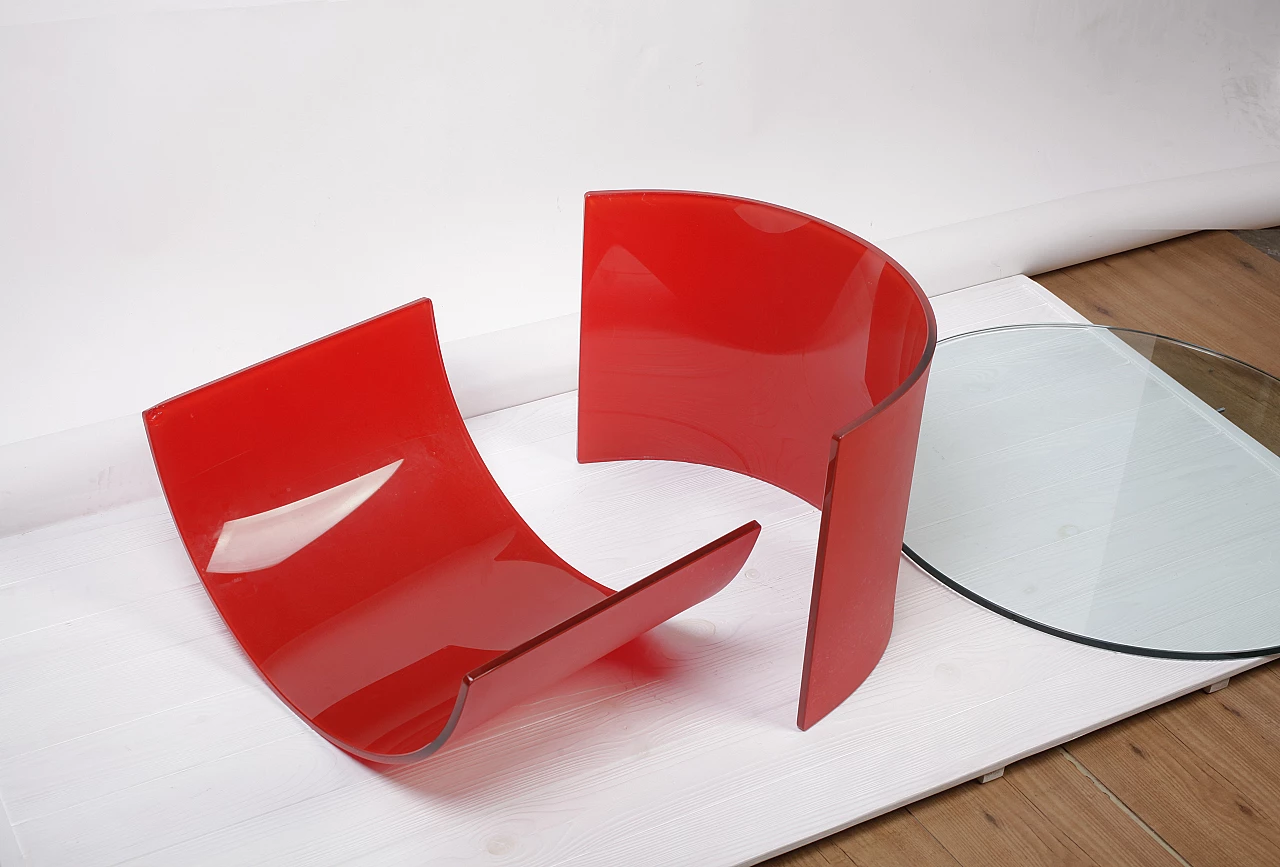 Tavolino rosso in vetro, anni '90 16