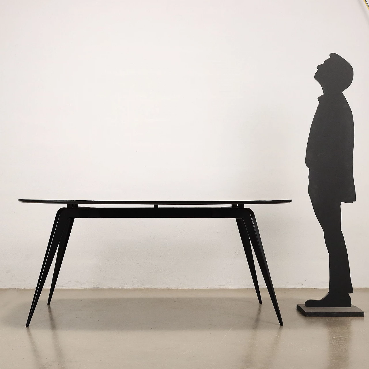 Ebonized wooden table with glass top, 1950s 2