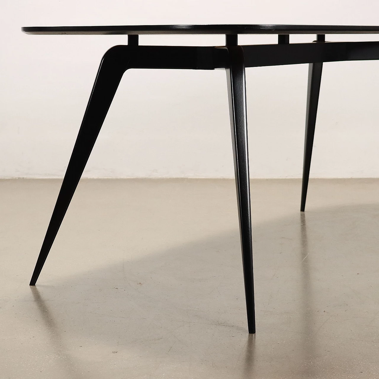 Ebonized wooden table with glass top, 1950s 6