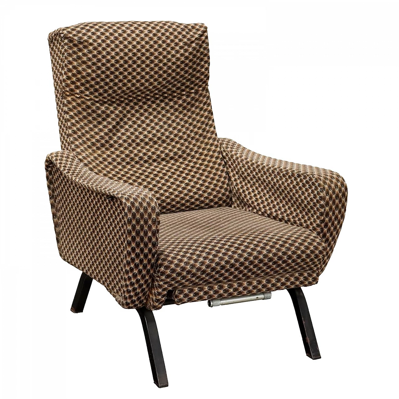 Reclining armchair in velvet and metal base, 1960s 1