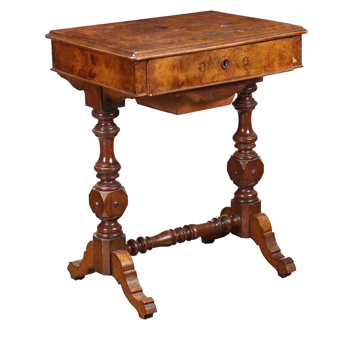 Table in walnut with two drawers, 19th century 1