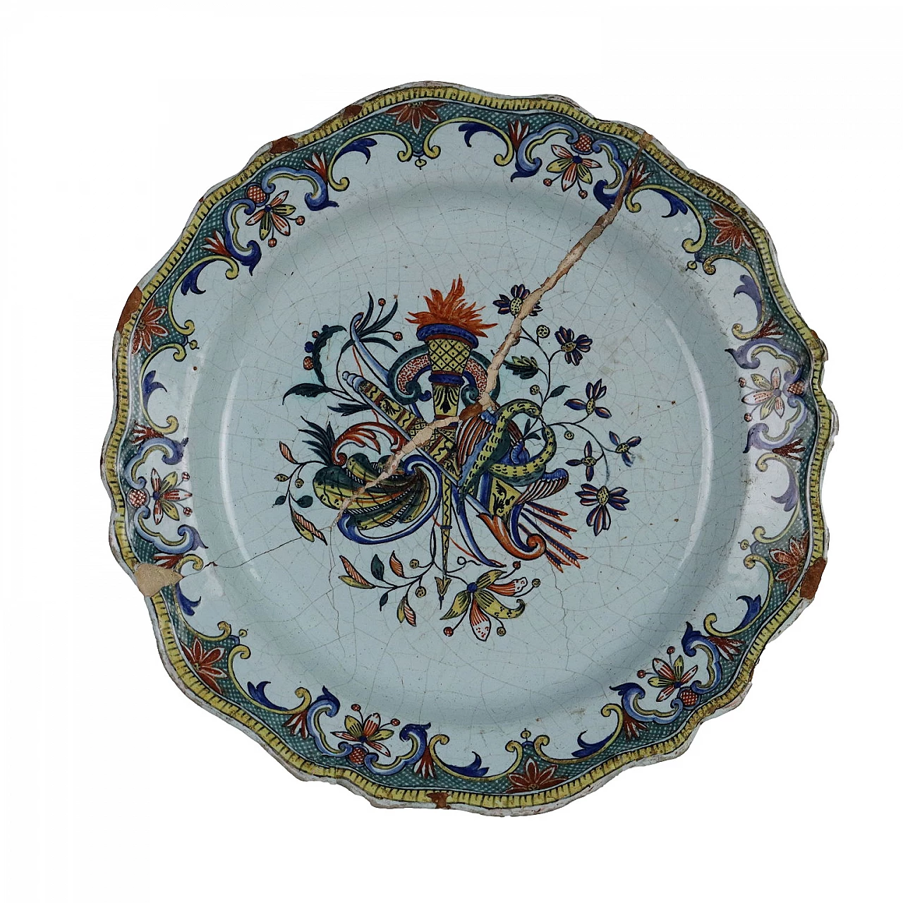 Plate in Rouen's majolica with polychrome decor, 19th century 1
