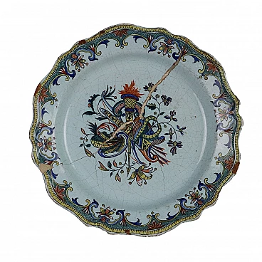Plate in Rouen's majolica with polychrome decor, 19th century