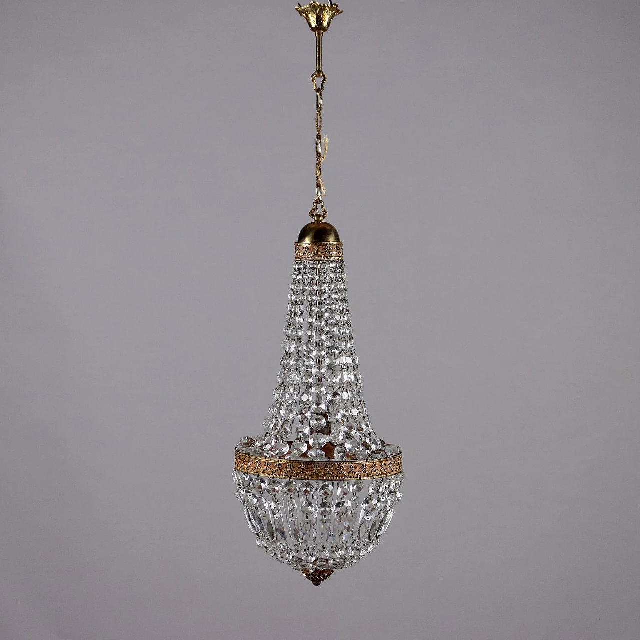 Hot air balloon chandelier in glass and metal, 1950s 1
