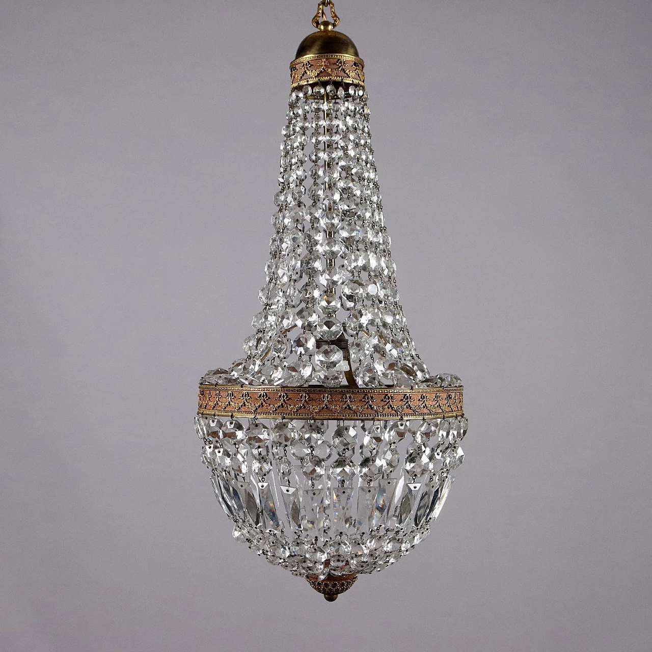 Hot air balloon chandelier in glass and metal, 1950s 3