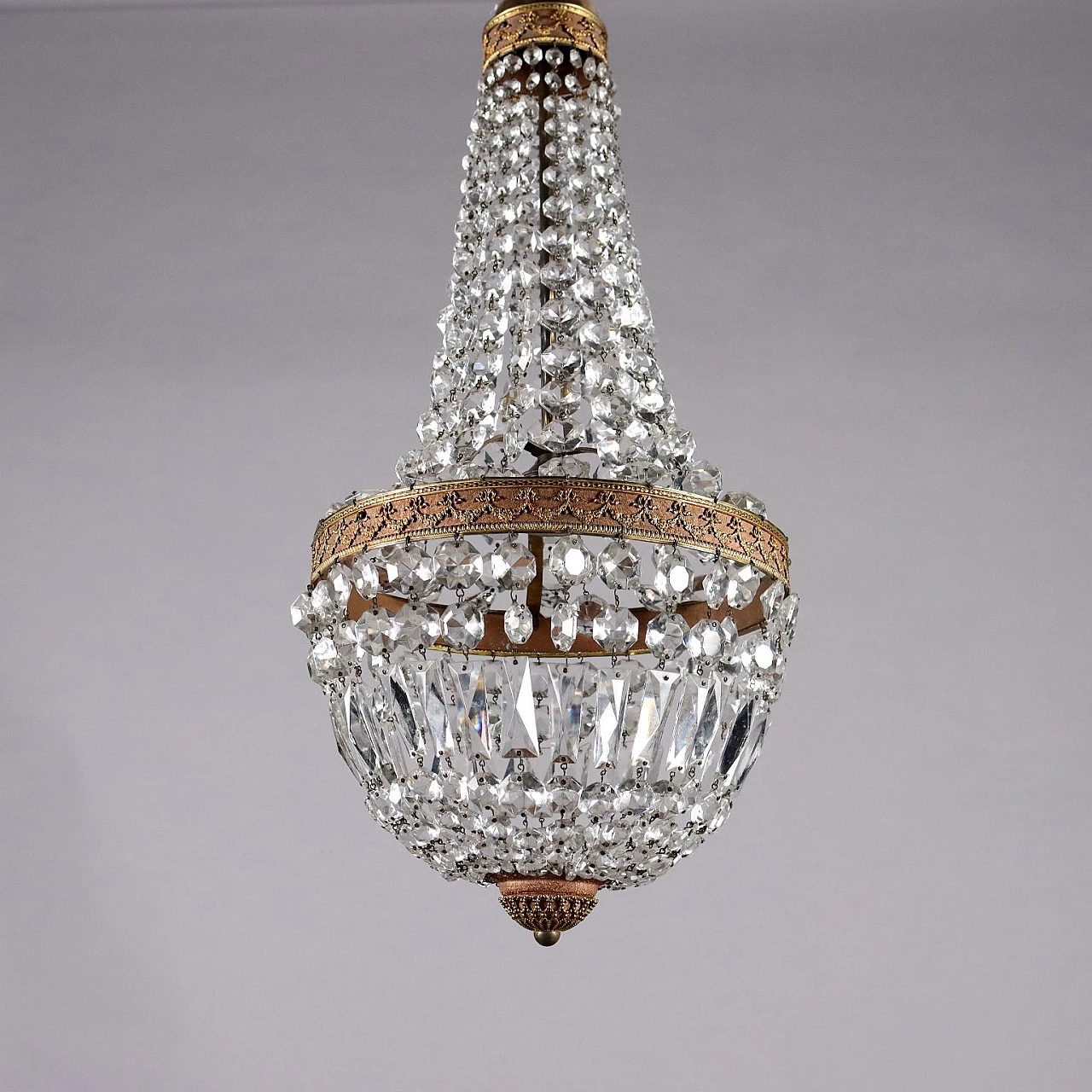 Hot air balloon chandelier in glass and metal, 1950s 7