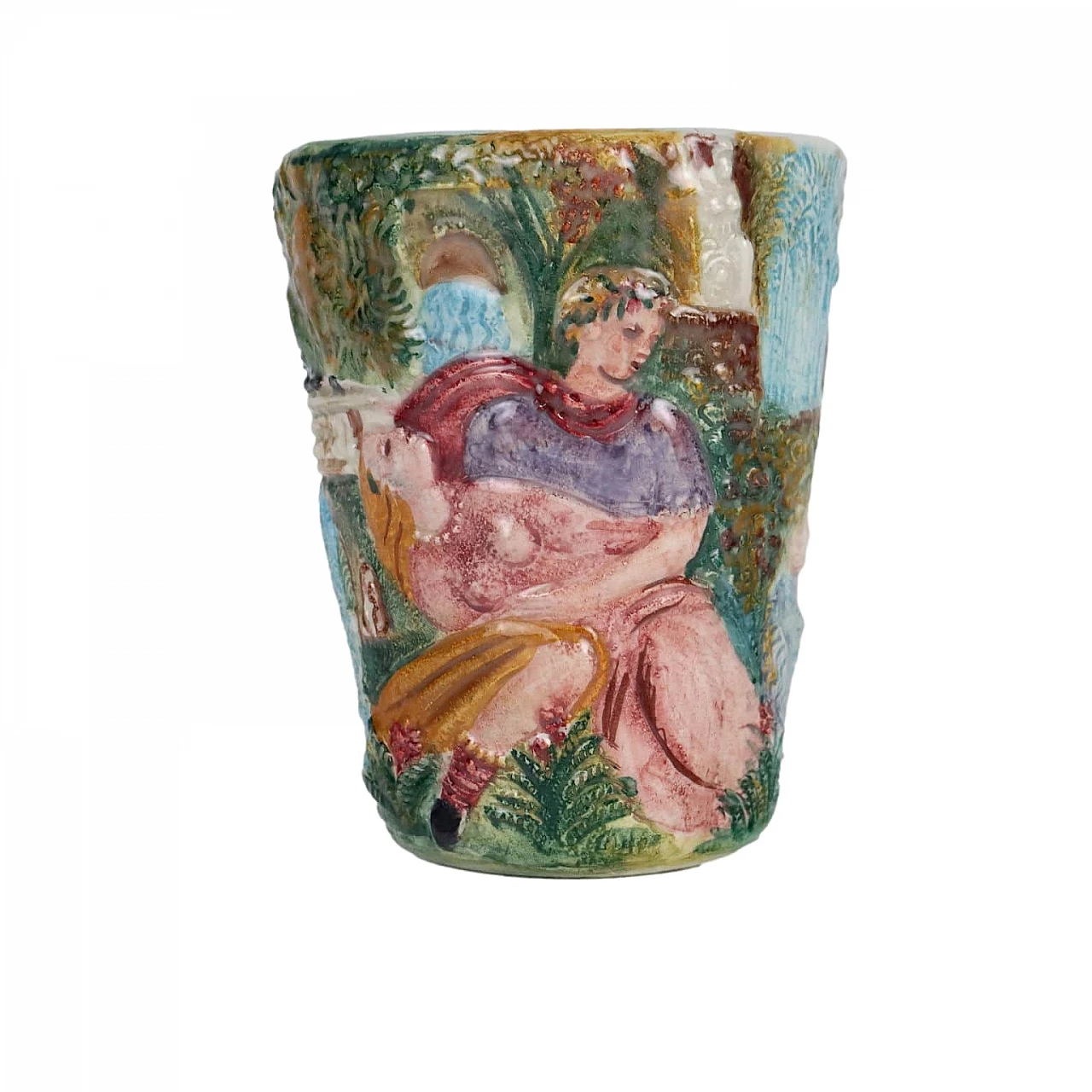 Vase in Tivoli's majolica with bas-relief work 1