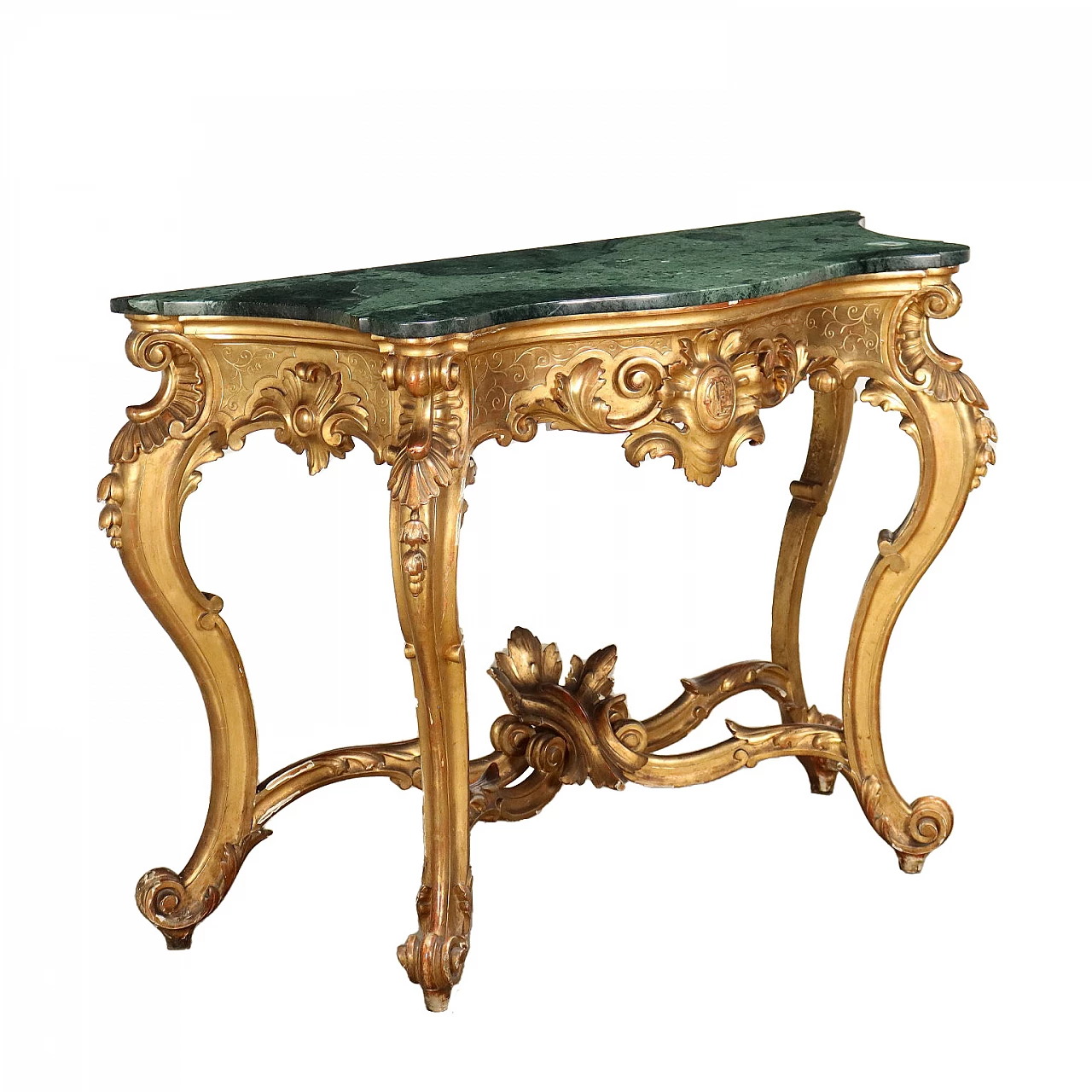 Neapolitan Baroque style console table with marble top, 19th century 1