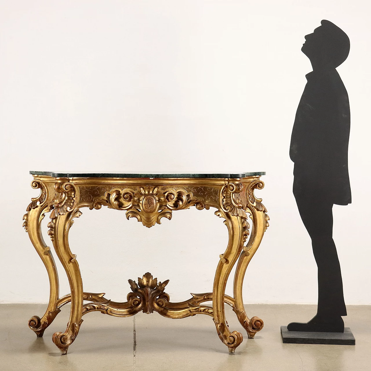 Neapolitan Baroque style console table with marble top, 19th century 2