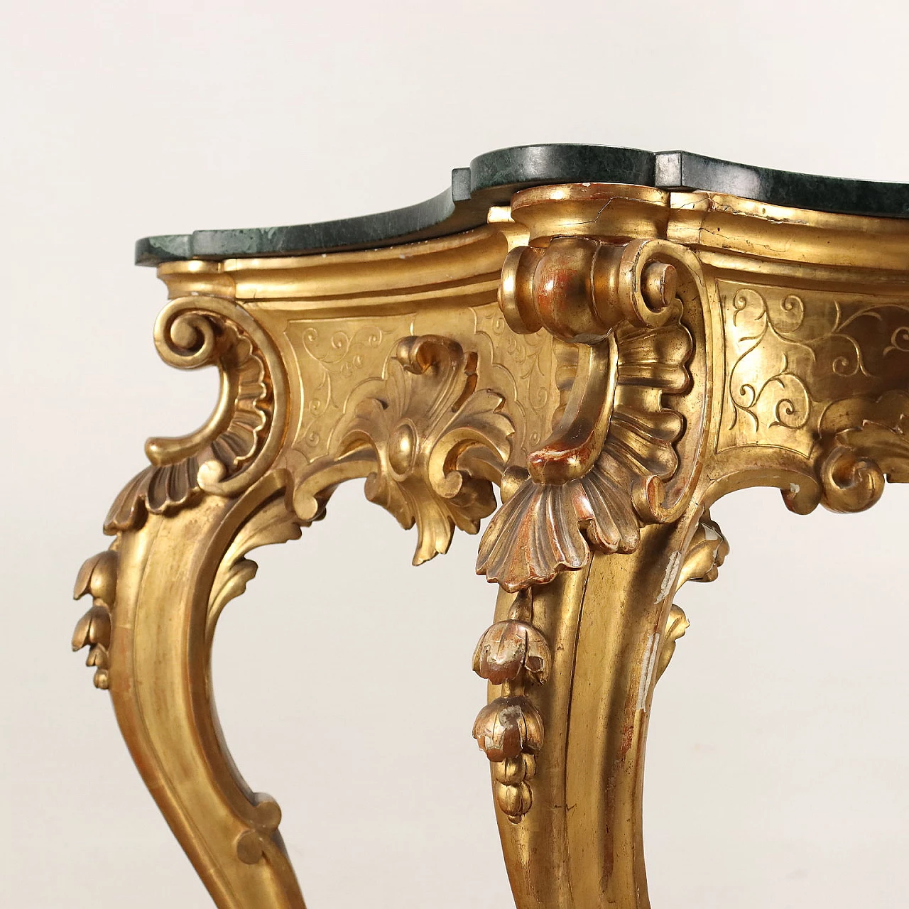 Neapolitan Baroque style console table with marble top, 19th century 4