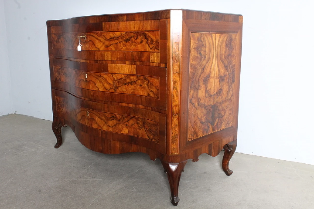 Louis XV chest of drawers in walnut, olive, maple and ebony, 1750 1