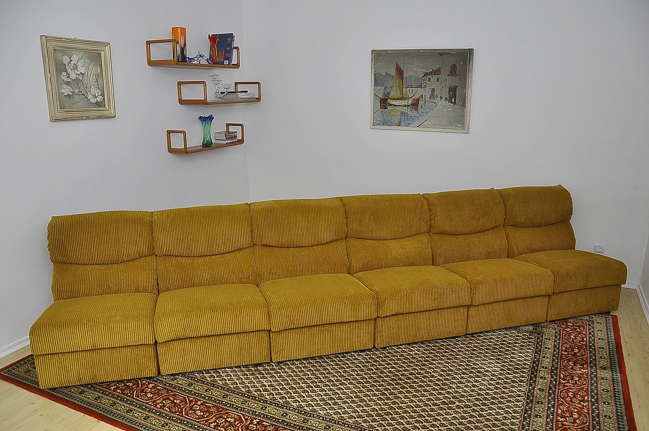 Six-module sofa in yellow corduroy, 1970s 1