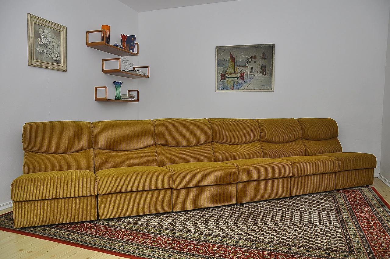 Six-module sofa in yellow corduroy, 1970s 4