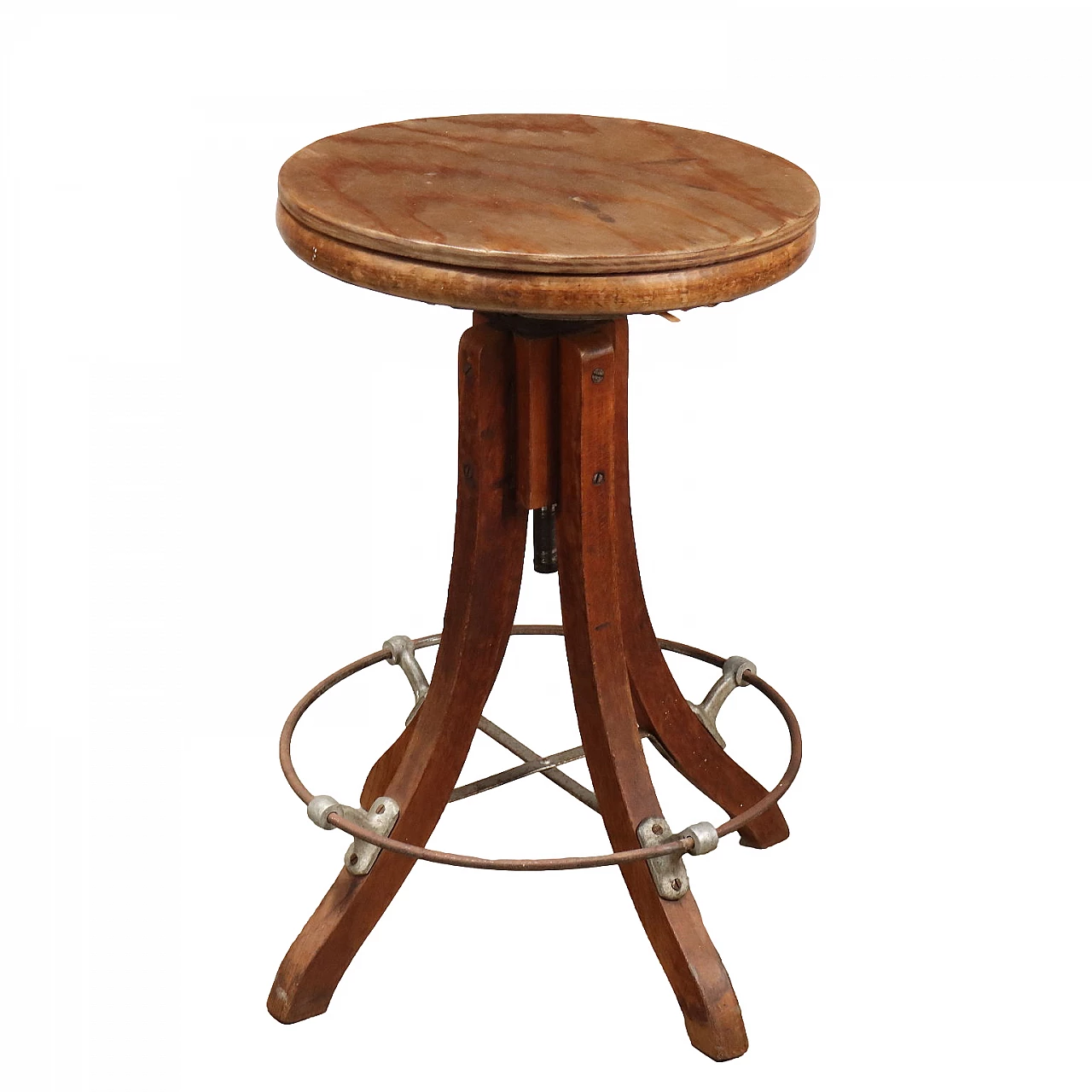 Stool in beechwood with metal footrest, 19th century 1