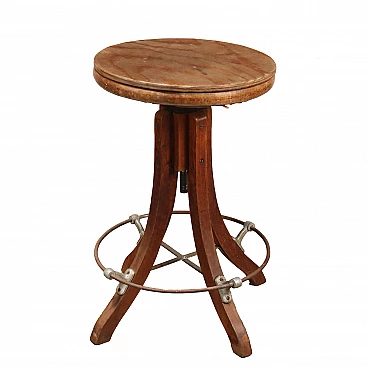 Stool in beechwood with metal footrest, 19th century