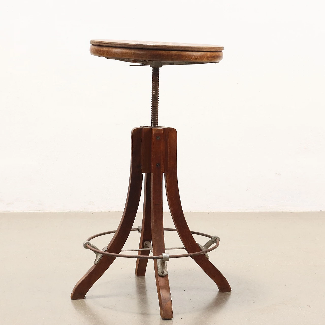 Stool in beechwood with metal footrest, 19th century 7