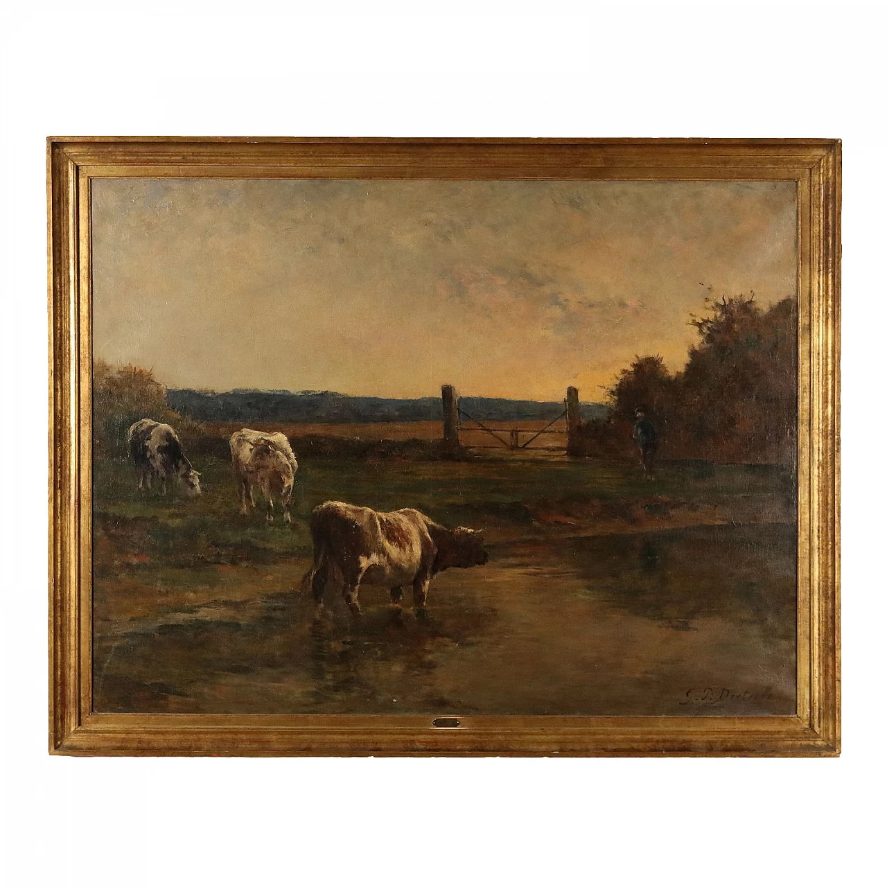 G. Pier Dieterle, Scorcio di campagna con mucche, olio su tela 1