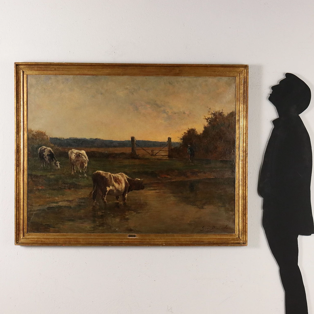 G. Pier Dieterle, Scorcio di campagna con mucche, olio su tela 2