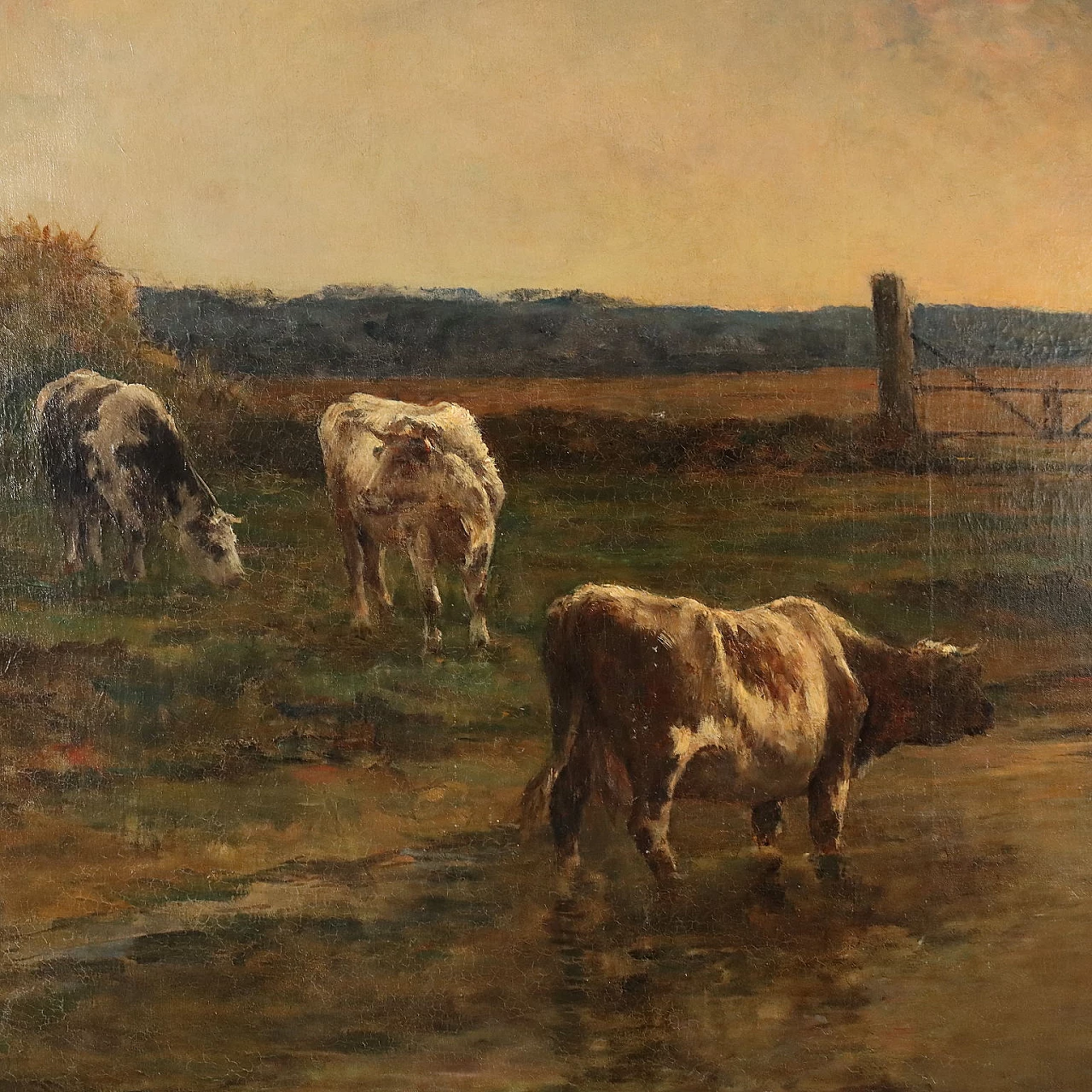 G. Pier Dieterle, Scorcio di campagna con mucche, olio su tela 3