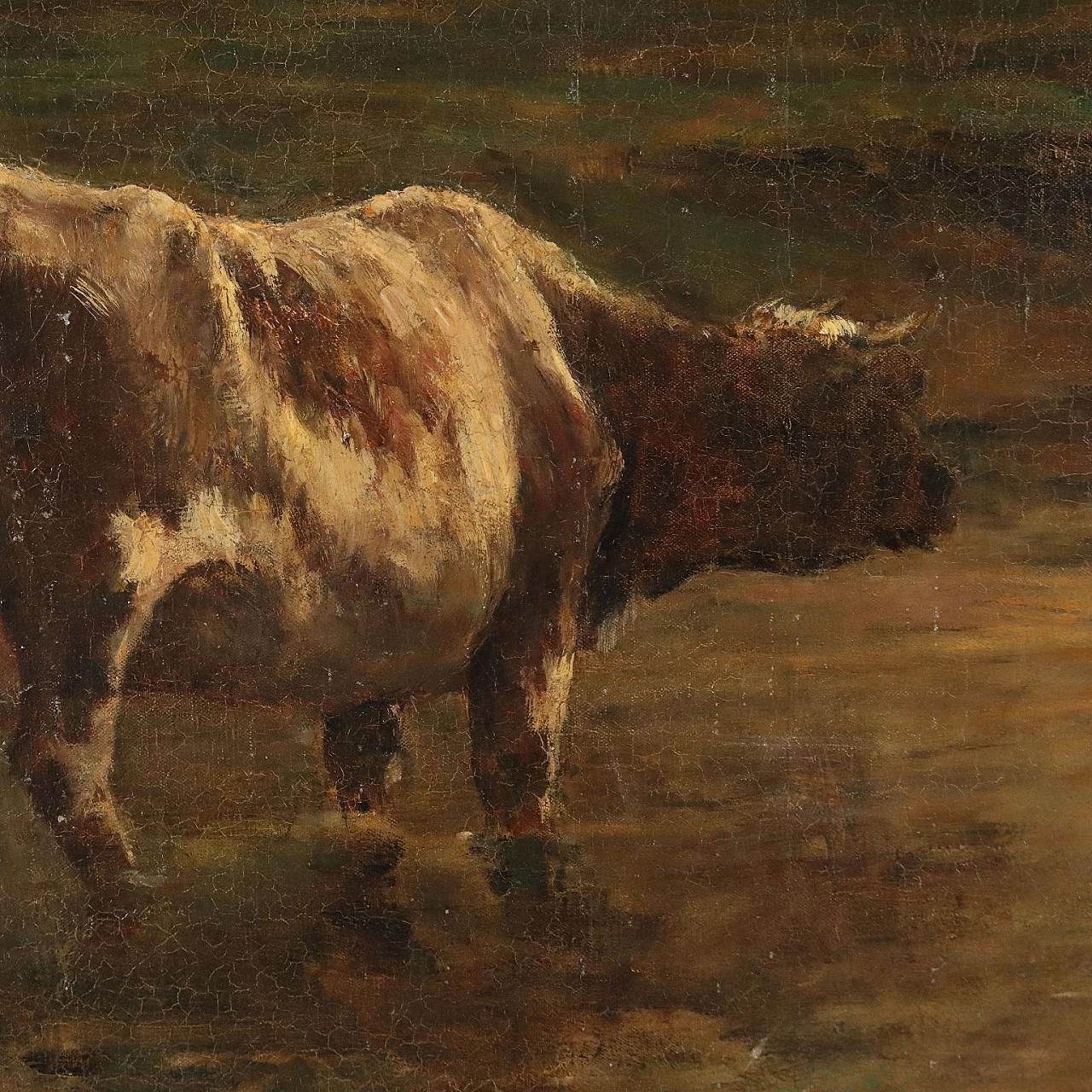 G. Pier Dieterle, Scorcio di campagna con mucche, olio su tela 4