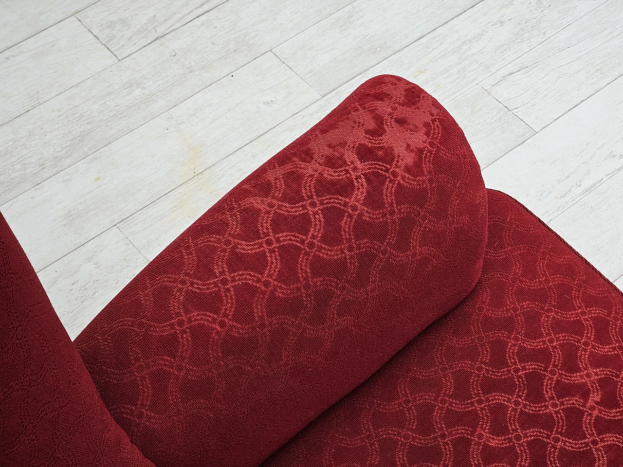 Danish oak armchair in red cotton and wool fabric, 1960s 5