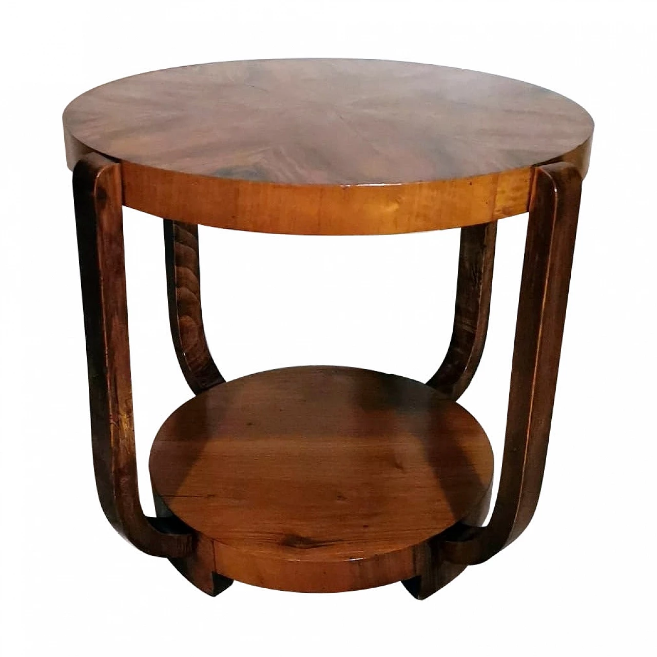 Art Deco round walnut coffee table, 1930s 1