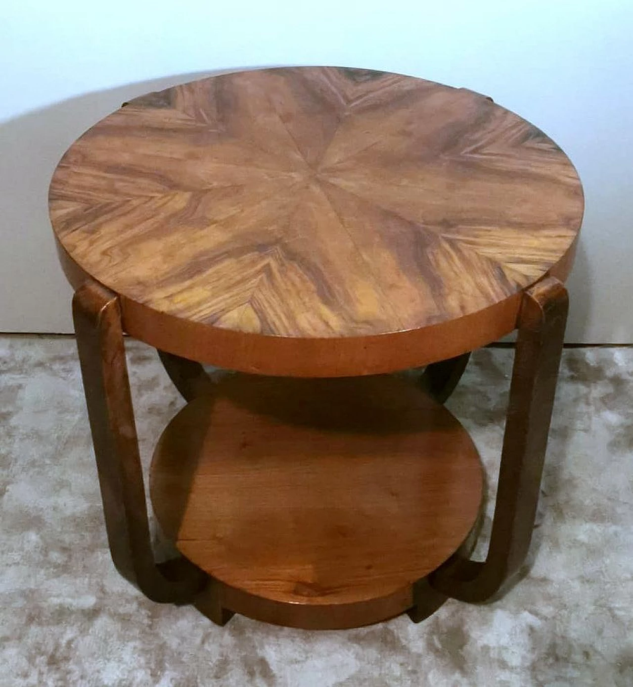 Art Deco round walnut coffee table, 1930s 4