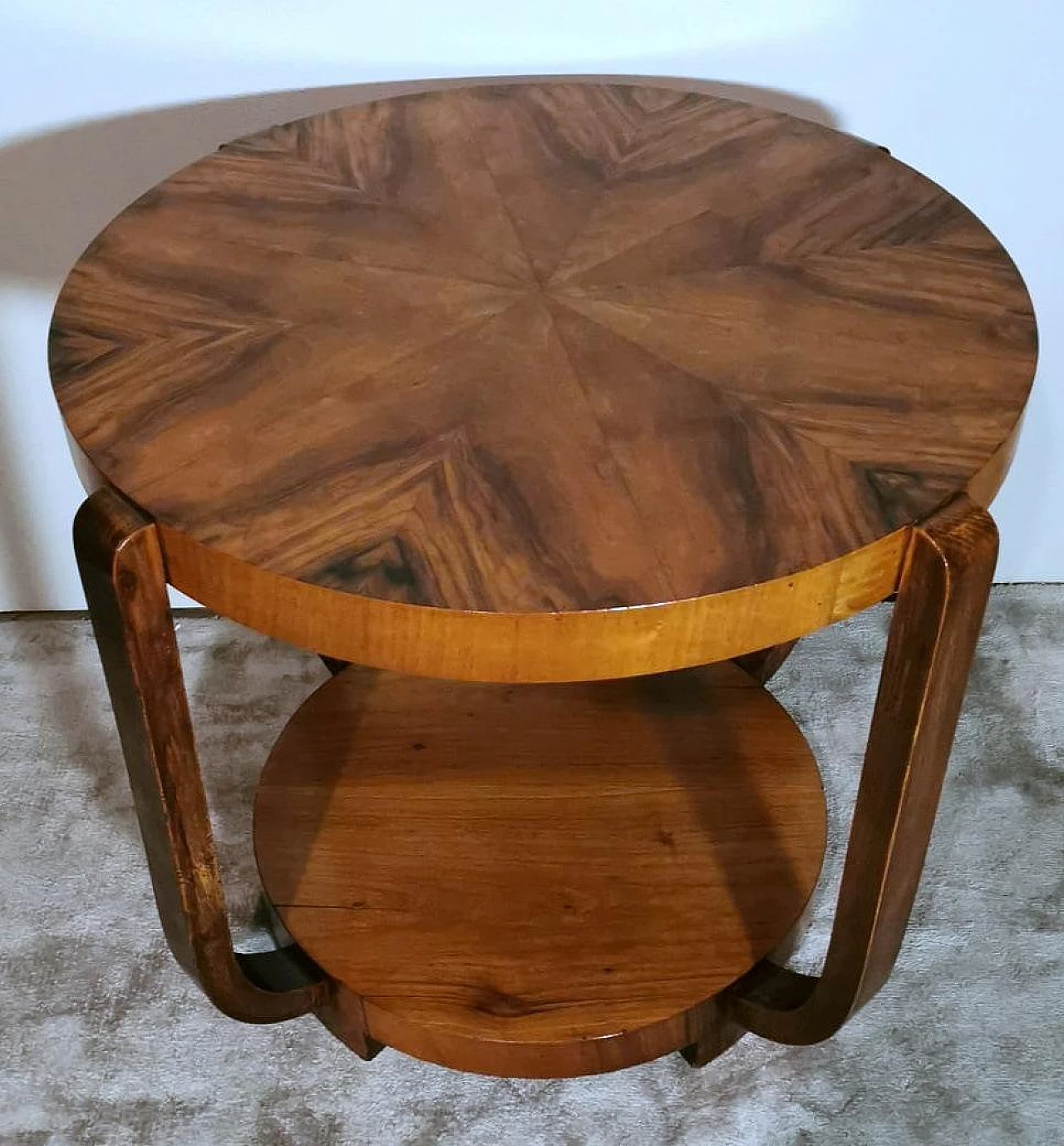 Art Deco round walnut coffee table, 1930s 5