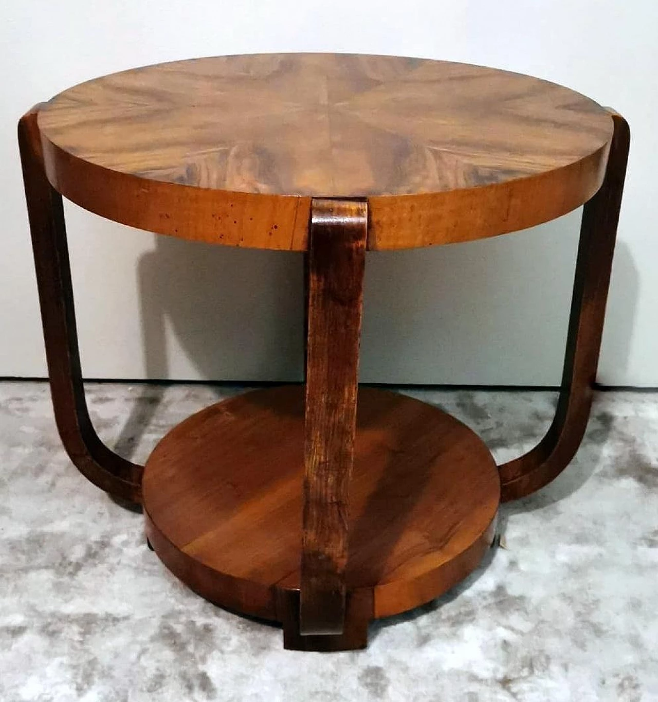 Art Deco round walnut coffee table, 1930s 6