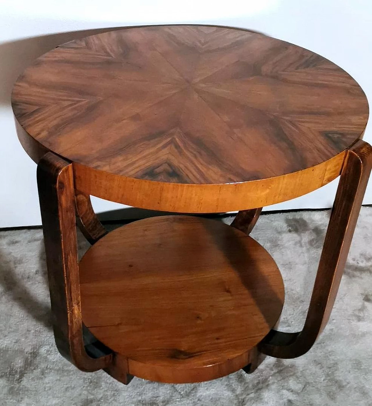 Art Deco round walnut coffee table, 1930s 7