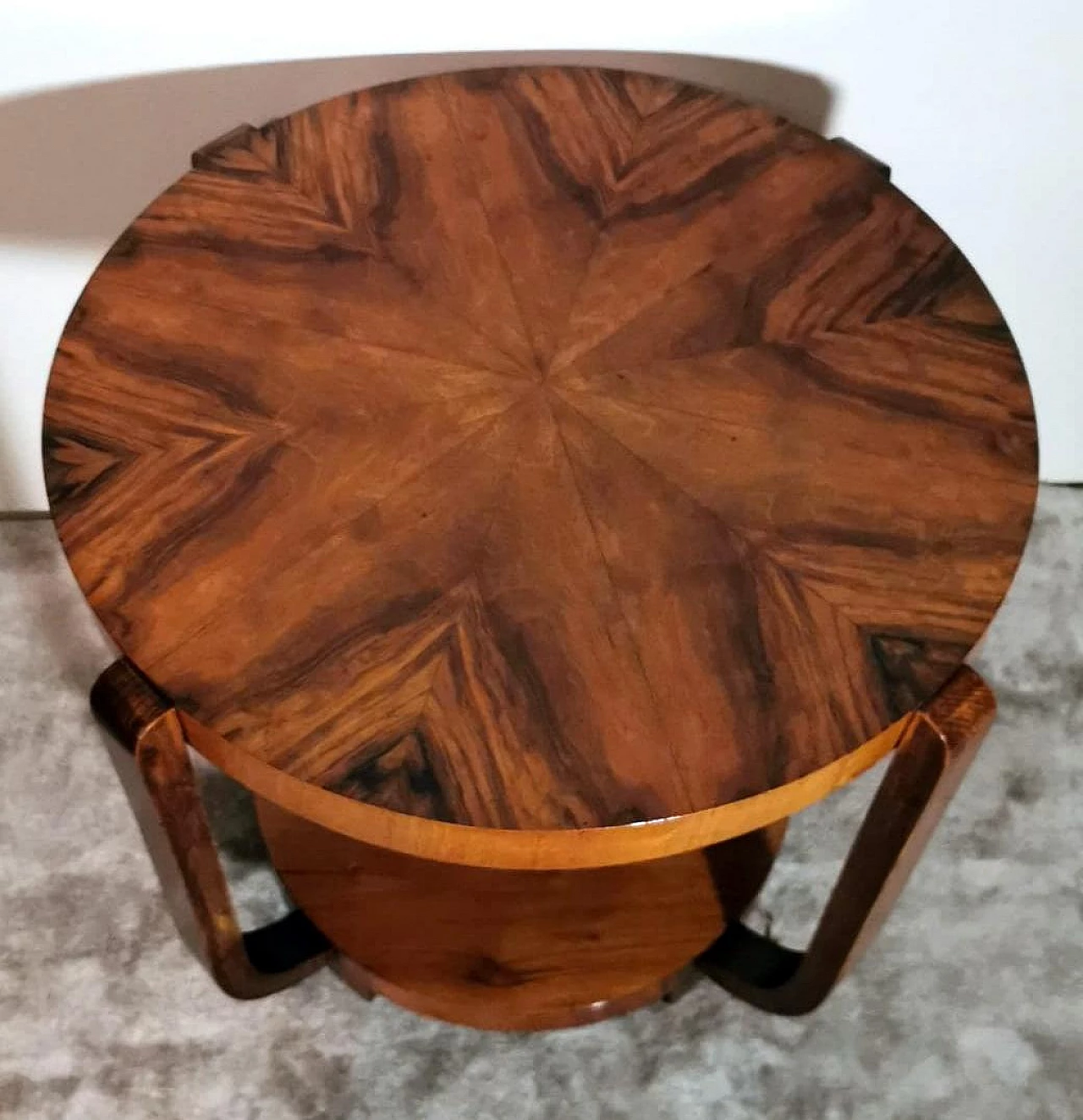 Art Deco round walnut coffee table, 1930s 9