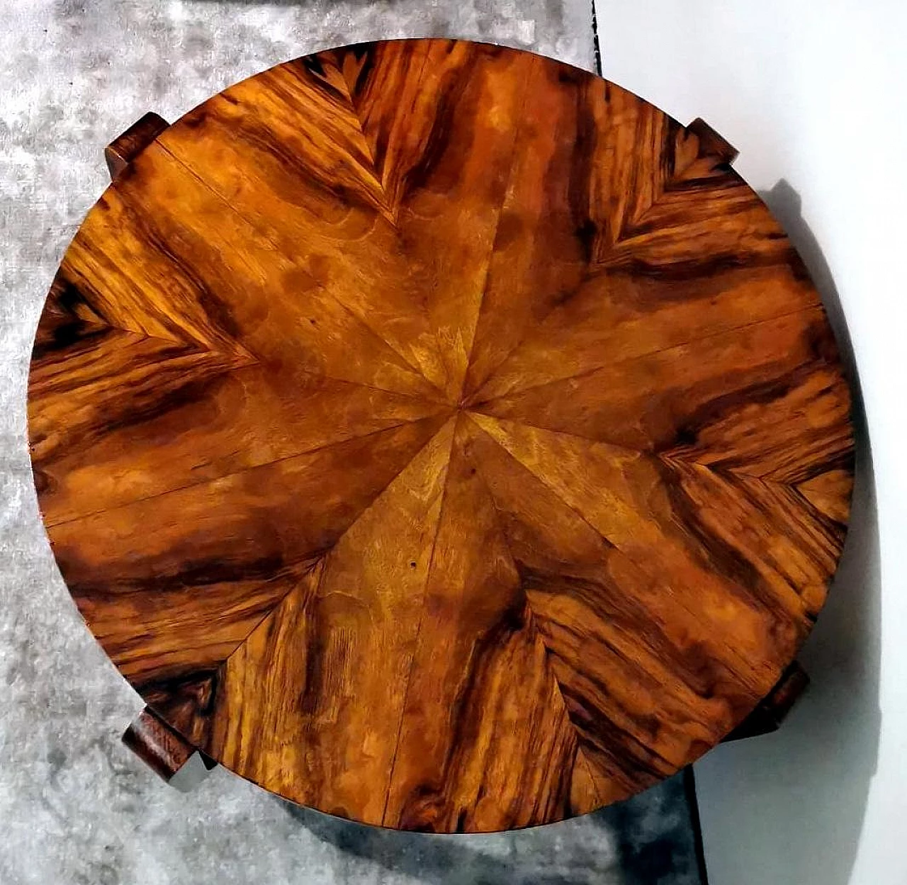 Art Deco round walnut coffee table, 1930s 11