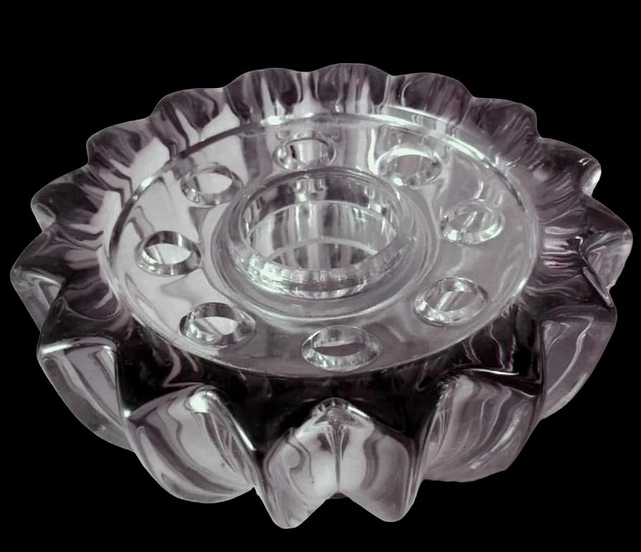 Purple glass flower holder bowl by Pierre D'Avesn, 1930s 4