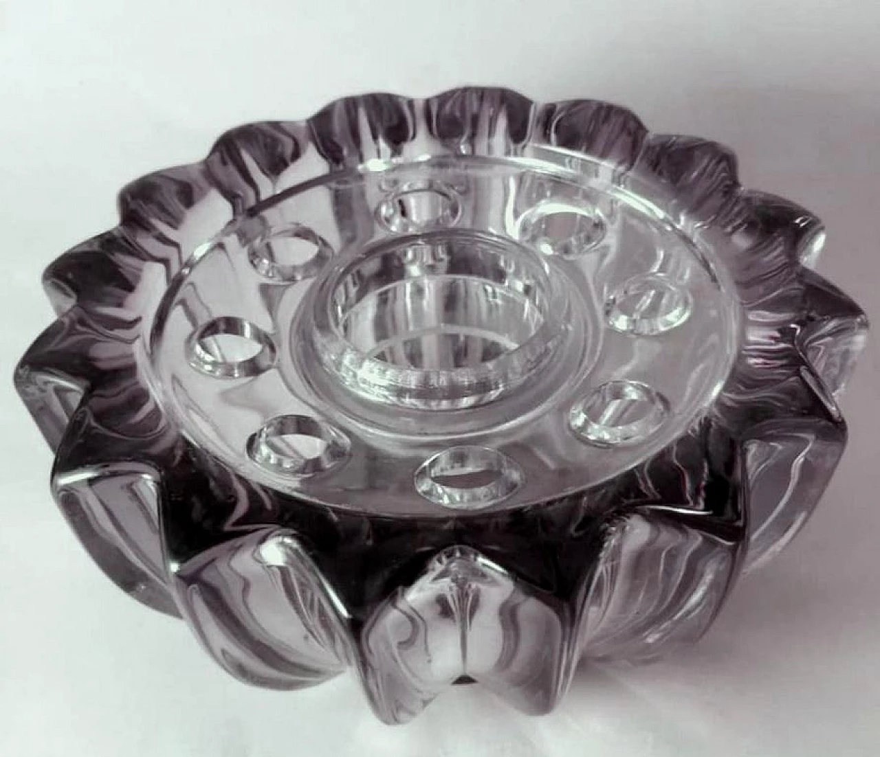 Purple glass flower holder bowl by Pierre D'Avesn, 1930s 5