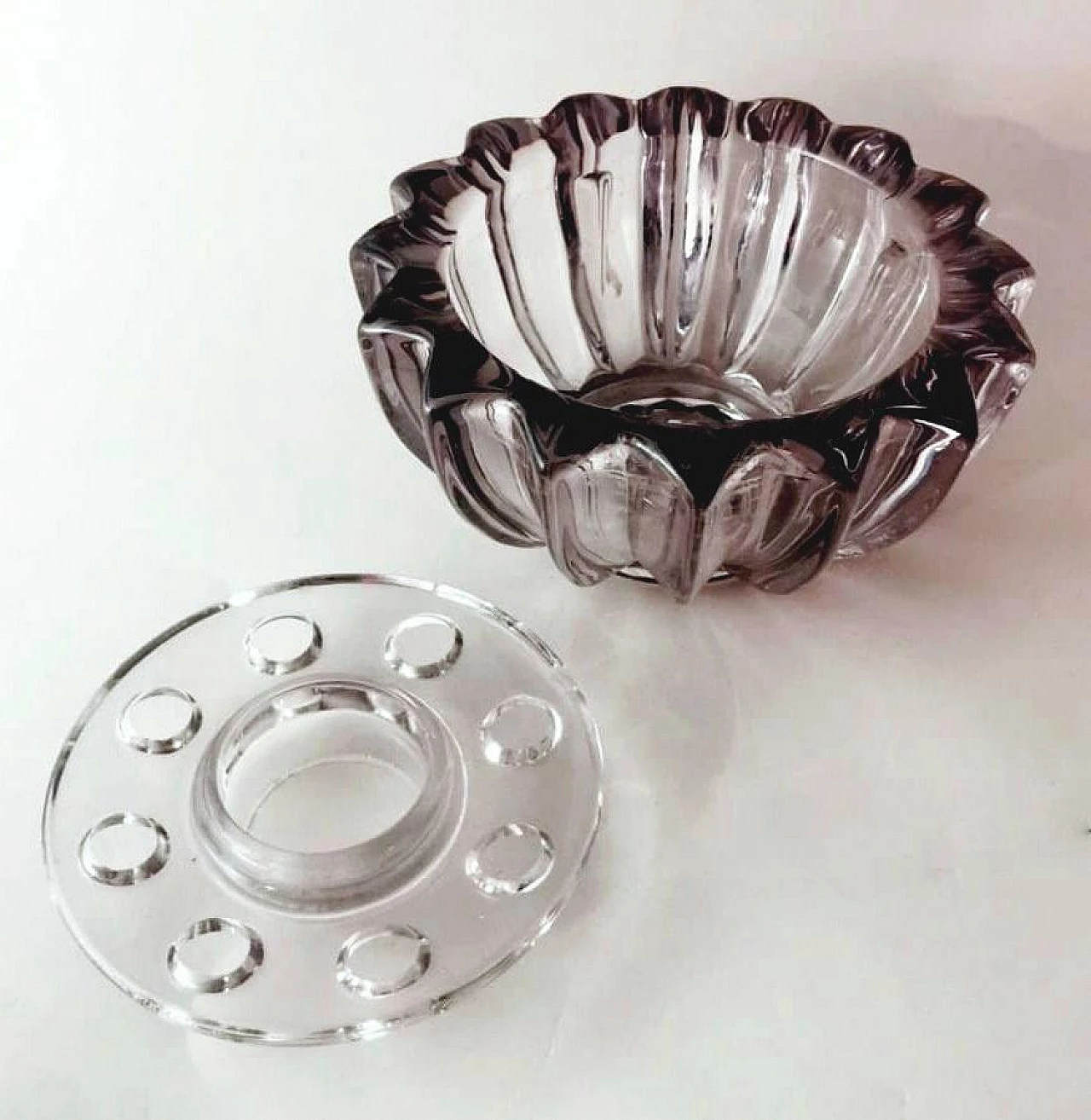 Purple glass flower holder bowl by Pierre D'Avesn, 1930s 15